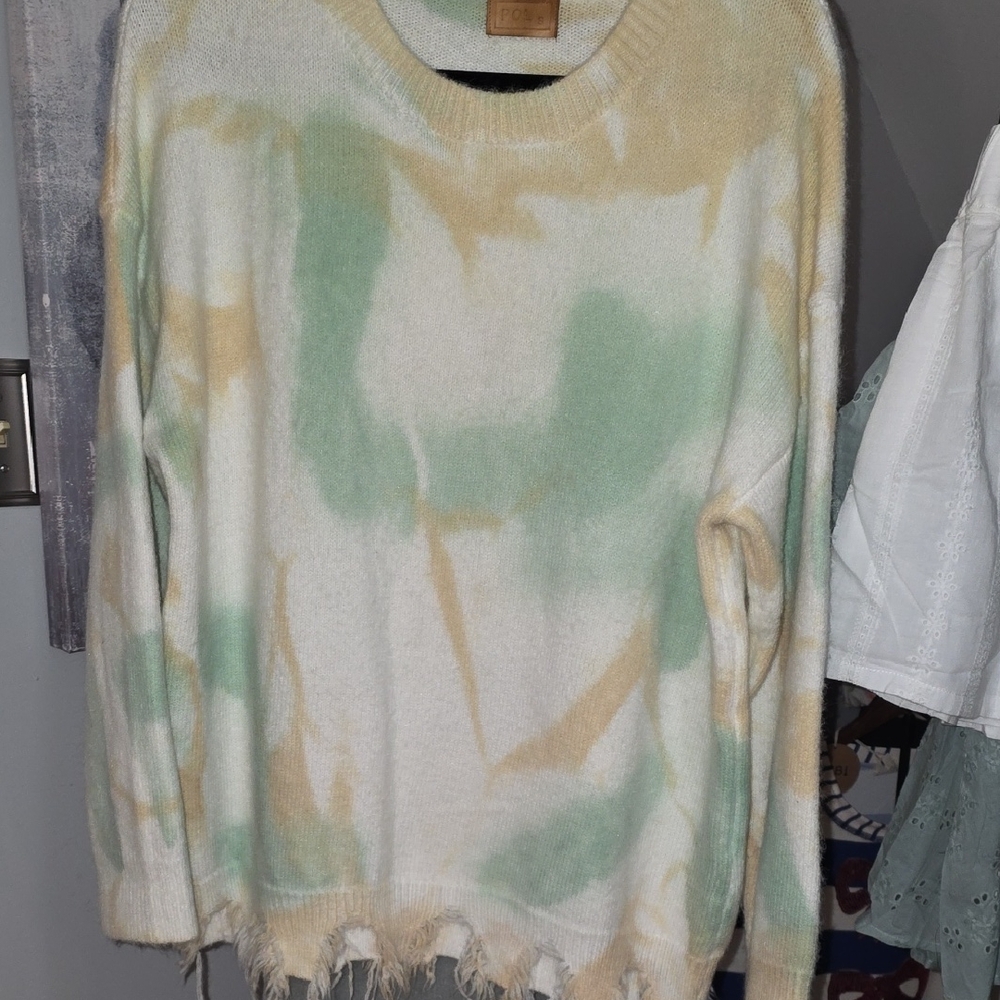Tie-Dye Crewneck Sweater - White, Mint & Beige